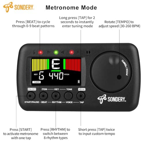 Sondery Digital Vocal Metronome Tuner Rechargeable for Guitar Bass Violin - Thumbnail 2