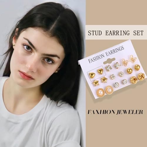 42 Pairs Gold Hoop Earrings Set for Women, Fashion Chunky Pearl Earrings Multipack Twisted Statement Earring Pack, Hypoallergenic Small Big Hoops Earrings for Birthday Party (Gold-45 pairs) - Thumbnail 5