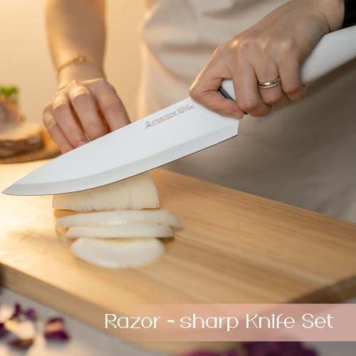 Astercook Knife Set with Block and Sharpener, 22 Piece Kitchen Knife Set Dishwasher Safe, Space-Saving Clear Knife Block with Knives for Everyday Home Cooking White - Thumbnail 3
