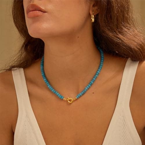 chorfla Beaded Gemstone Necklaces for Women, Bohemian Colored Choker Natural Stone Bead Decoration Summer Beach Handmade Jewelry Necklace - Thumbnail 6