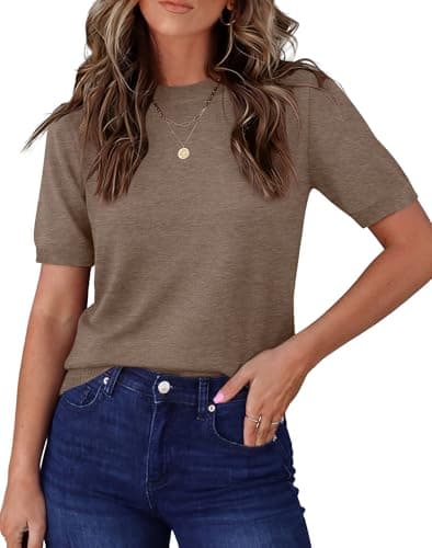 RUMIA Tops for Women Trendy Short Sleeve Sweaters Cruise Outfits 2026 Lightweight Fashion Clothing Coffee L - Image 1