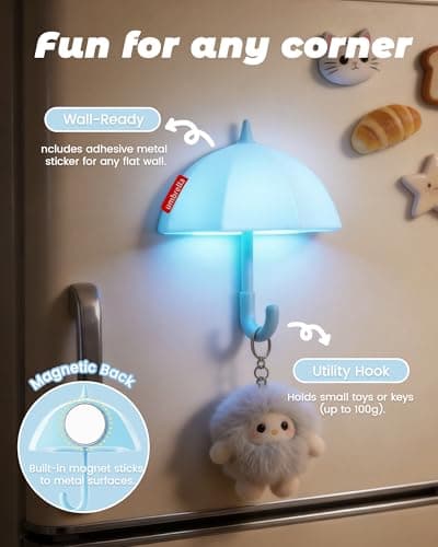joyful xinghai Kids Night Light Umbrella, Silicone Tap Control Magnetic Bedside Lamp with Time Auto-Off, Cute Portable LED Nursery Light for Baby, Toddler, Bedroom and Keychain Holder - Thumbnail 5