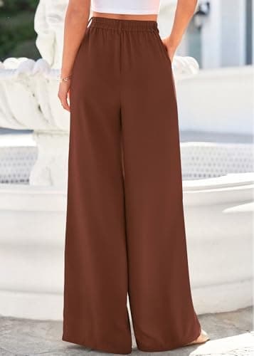 KIRUNDO Dress Pants Women 2026 Summer Polka Dot Palazzo Wide Leg Trousers Flowy Business Casual Slacks for Work with Pockets(Brown, X-Large) - Thumbnail 2