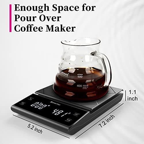 KitchenTour Coffee Scale with Timer for Brew Artisanal Java - Pour Over Scale for Slow Drip and French Press Coffee - Multifunction Kitchen Food Scale with Grams and oz - Thumbnail 2