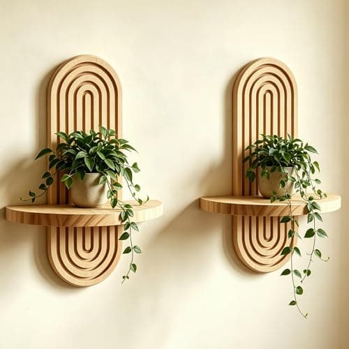 2 Pcs Wood Boho Arched Wall Shelf for Mini Plants & Decor (13.4" X 8.6")