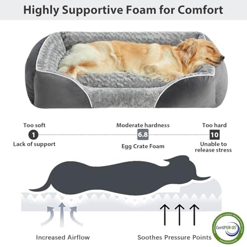 RRPETHOME XL Dog Beds Extra Large Sized Dog,Washable Rectangle Dog Bed for XL Dogs,Orthopedic Pet Bed with Anti-Slip Bottom for Extra Large Dogs,Grey,42"x30"x7" - Thumbnail 2