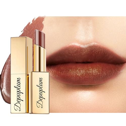 Depuplum Brown Shimmer Lipstick for Women Moisture Tinted Lip Balm Nourish Chocolate Lip Gloss Glitter Lip Stick (ZG117 Dark Era -Chocolate)