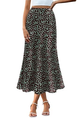 BTFBM Satin Skirts for Women 2025 Fall High Waisted A-Line Leopard Print Cocktail Wedding Long Silk Summer Midi Skirt(Dot Coffee Green, Small) - Image 1