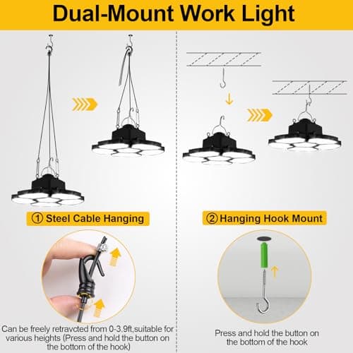 T-SUNiceM Cordless LED Work Light Compatible with Dewalt 20v Max Battery, 65W 6500LM Flood Light, Battery Powered Pendant Ceiling Lights with Type-C Charging for Car Repairs,Garage,Jobsite,Camping - Thumbnail 6