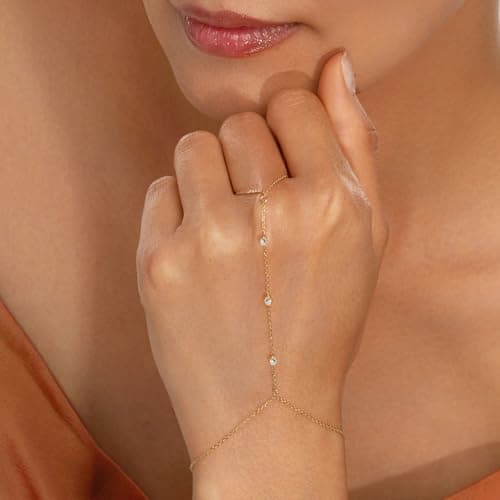 adoyi Gold Bracelets for Women 14K Gold Plated Trendy Hand Chain Bracelet Stackable Ring Bracelet Stack Set Adjustable Hand Chain Link Layered Waterproof Jewelry Sets Gifts for Women 6.7"+2" - Thumbnail 5