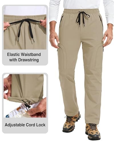 AGVNG Hiking Pants Men Cargo Pants 5 Pockets Water Resistant Lightweight Quick Dry UPF 50+ Elastic Waist Drawstring Cuff Tactical Work Casual Athletic Running Khaki S - Thumbnail 6