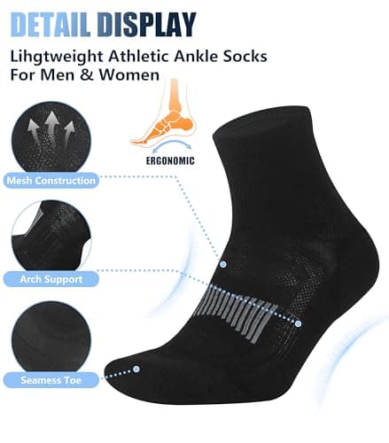 RTZAT 3 Pairs Merino Wool Socks for Men Business Casual Wool Ankle Thin Hiking Running Athletic Compression Thermal Support Warm Breathable Cushioned No-Show Low Cut Sock - black Large - Thumbnail 6