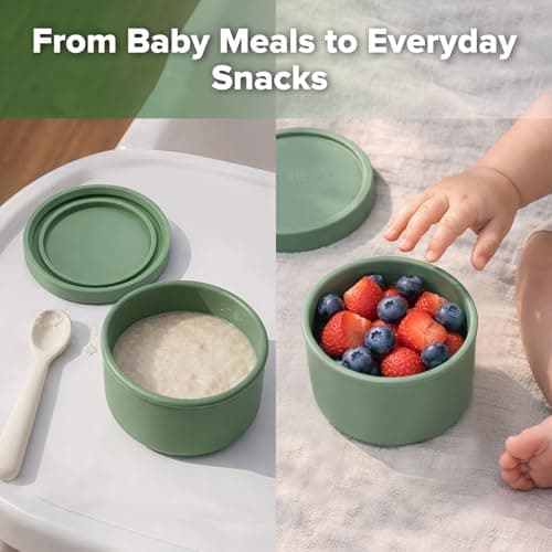 haakaa Mini Round Silicone Baby Food Containers with Lids, BPA-Free Leakproof Stackable Snack Cups, Microwave & Dishwasher Safe, 3-Pack, 5oz - Thumbnail 6