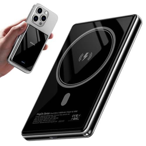 Kuulaa 10000mAh Magsafe Power Bank Ultra Slim 0.53'' Magnetic Wireless Portable Charger with USB-C Output, 20W PD Fast Charging for iPhone 16/15/14/13/12 Series, Tempered Glass Design