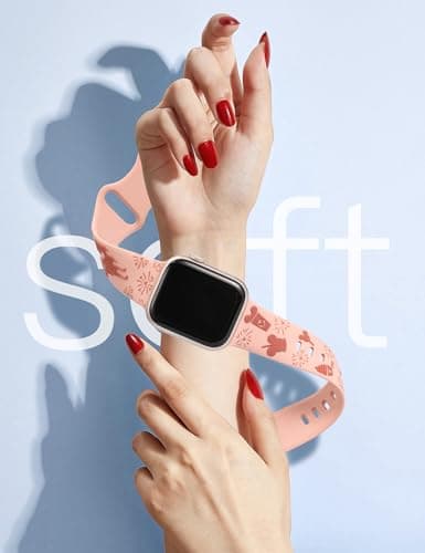 BEEXI 2 Packs Cartoon 3D Raised Band Compatible with Apple Watch Band 42/41/40/38mm Women Two-Tone Cute Silicone Strap for iWatch SE Series 10/9/8/7/6/5/4/3/2/1/Ultra(1/2) Pink Pink/Nude - Thumbnail 3