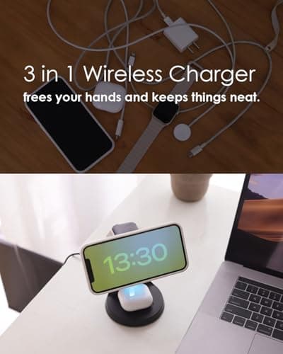 Wireless Charger Compatible with Mag-Safe,3 in 1 Charging Station for iPhone17/16/15/14/13/12 Series, Apple Watch,AirPods,15W Fast Charging (USB-C Adapter Included) - Thumbnail 2