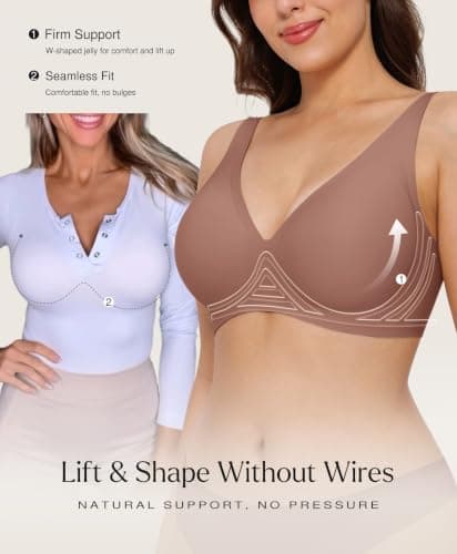 Wireless Push Up Bra Seamless Bras for Women No Underwire Bralettes Coffee - Thumbnail 2