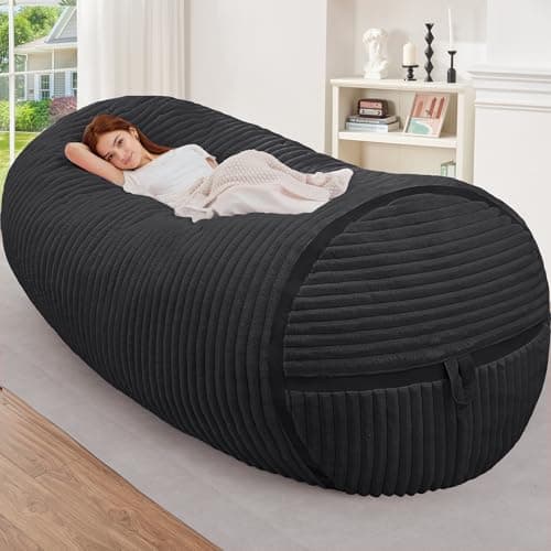 HABUTWAY Bean Bag Chair 6FT Giant Bean Bag Chairs for Adults with Memory Foam Filled,6'Beanbag Chair with Soft Faux Fur Cover,Comfy Bean Bag Bed Bean Bag Sofa Lounger for Living Room,Bedroom-Black - Image 1