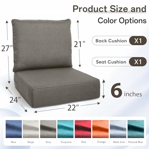 Opohoro Luxury Outdoor Seat Cushion Set-22 x 24 x 6 Inch Outdoor Chair Cushions with Water Resistant & Removable Cover Outdoor Cushions for Patio Furniture Chair Sofa Couch - Thumbnail 2