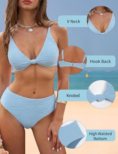 ZAFUL Haze Blue Knot Front Bikini Sets for Women Cheeky Two Piece Swimsuit Bathing Suits Brazilian High Cut Swimwear L - Thumbnail 4