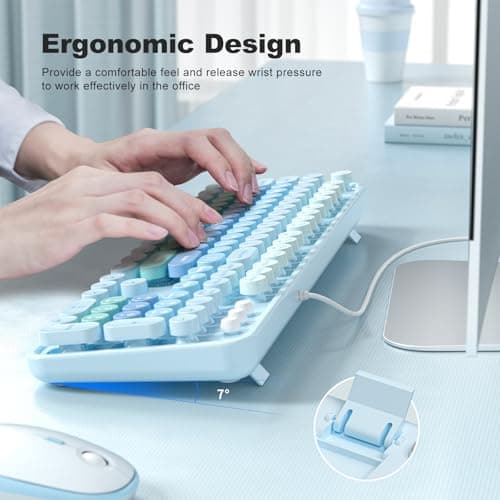 Atelus Large Print Keyboard, USB Wired Computer Keyboard with Retro Keycaps, Numeric Keypad and Media Hotkey for Office Desktop PC Laptop and Windows 7 8 10 11 (Blue Colorful) - Thumbnail 4