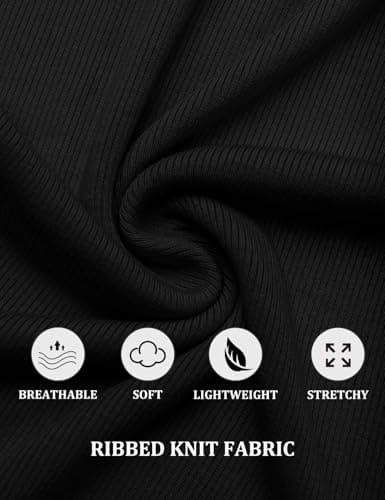 GKBK Ribbed Short Sleeve Tops for Women Henley Neck Slim Fitted Tight Basic Tee Tshirts Cute Spring Summer Tops Black - Thumbnail 5