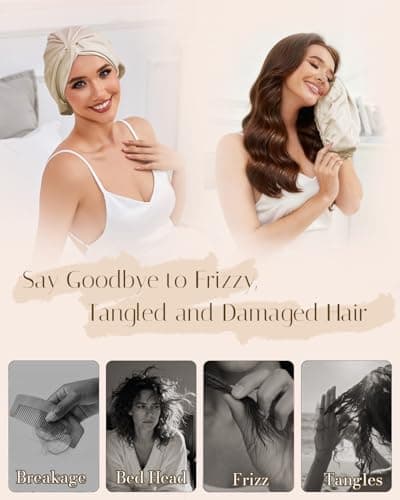 HFRHTGY Adjustable Silk Satin Hair Bonnet for Sleeping Women Hair Wrap, Double Layer Night Turban, Sleep Cap for Natural Curly Straight Unisex - Champagne - Thumbnail 4