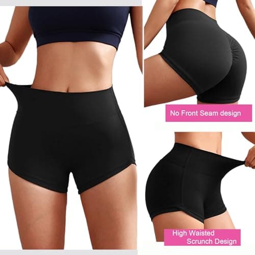 Bbao Dream Women's High Waisted Booty Shorts 3" - No Front Seam, Scrunch Butt Lifting, Tummy Control for Gym, Running, Yoga Black - Thumbnail 4