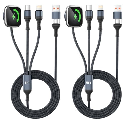 Firsting 3 in 2 USB A/C Multi Charger Cable for iWatch Charger/iPhone 17 Charger/IP Cable, Travel Essentials for Multiple Charger Cord Compatible with iPhone 17-11/iWatch All Series 5FT 2PS
