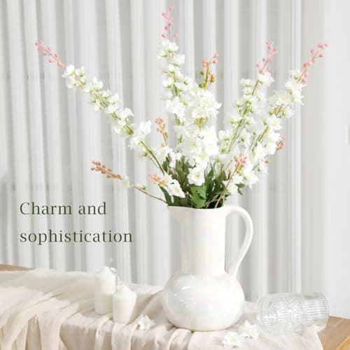 LILUYTO 6PCS White Delphinium Artificial Flowers, Long Stem Faux Larkspur Silk Flowers, 33.5" Bendable Fake Flowers Bouquets for Tall Vase Table Kitchen Home Offices Garden Wedding Decor - Thumbnail 6