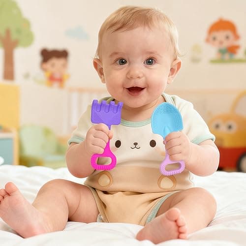 Gardening Tools Baby Teething Toys, Baby Essentials, Shovel & Rake Teething Toys for 3-6 6-12 Months, Food Grade Silicone Teether Infant Toy,First Gifts Christmas Stocking Stuffers for Babies BPA Free - Thumbnail 4
