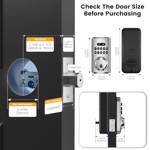 Keyless Entry Door Lock with Keypad, Smart Deadbolt Code Lock for Front Door with 2 Keys, Customizable User Codes, Auto Locking, Easy Installation - Thumbnail 6