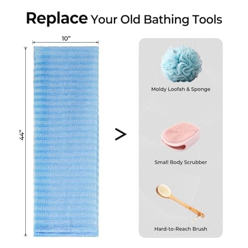 Hiflora 3D Wave Weave Japanese Exfoliating Washcloth, Deep Exfoliating Back Scrubber for Shower, Firm Body Scrub Towel, Korean Style, Ocean (Hard) - Thumbnail 4