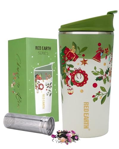 GiNT 17oz Christmas Tea Cup with Infuser and Lid - 4D Gold Foil Pattern (Bells & Holly), 316 Stainless Steel Double Wall Vacuum Insulated Travel Tea Mug, Leak-Free, for Commuting/Camping Gifts - Image 1