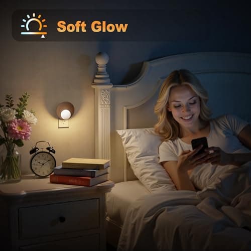 JandCase Night Lights Plug Into Wall: 2 Pack Plug in Night Light, 3000K Warm White, Dusk to Dawn Sensor, Brightness Adujstable Nightlight for Adults, Bedroom, Bathroom, Hallway - Thumbnail 5