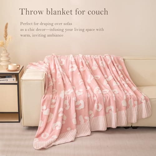 TrellisJoy Leopard Print Blanket Fleece Throw for Bed Sofa for All Seasons Leopard-Pink 60"x80" - Thumbnail 4