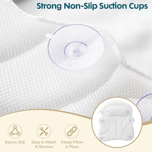 Bath Pillow Bathtub Pillow, Luxury Bath Pillows for Tub with Head, Neck & Back Support, 4D Air Mesh Bath tub Pillow with Extended Wings, Non-Slip Suction Cups Relaxing Spa Gift for Woman - Thumbnail 5