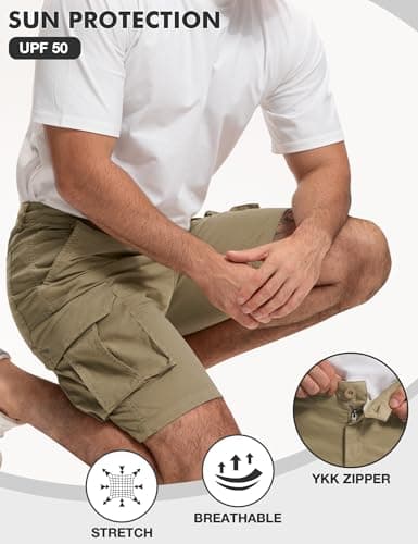 AOHIKE Work Shorts for Men 7 Pockets - 9" Classic Cargo Shorts Above Knee for Summer Casual Travel, Khaki XXL - Thumbnail 5