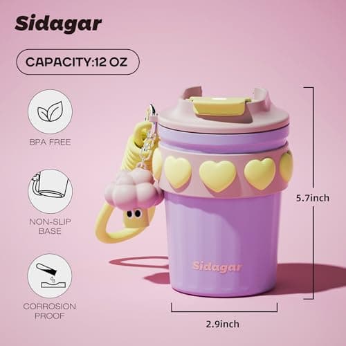 SDGA+ 12 oz Travel Coffee Mug Spill Proof Leak Proof, Stainless Steel Thermal Coffee Cup with Lid, Resuable Cup for Hot and Cold, Portable Tumbler for Women, Lavender Honey - Thumbnail 2