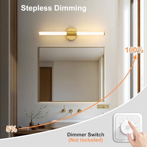 LED Bathroom Light Fixtures, Gold Vanity Lights for Bathroom, 360° Full Lighting Dimmable LED 23 inch Vanity Light Bar Over Mirror, Hardwired Modern Wall Sconce Warm White for Bedroom Living Room - Thumbnail 2