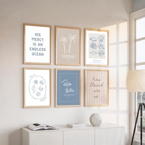 AHYARTLT 6Pcs Coastal Christian Wall Art Prints Seashell Bible Verse Posters Beachy Scripture Religious Wall Decor Pictures for Bedroom Living Room Home Decoration Unframed 12x16in - Thumbnail 3