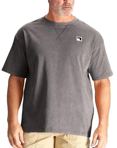 CHRONOLINE Heavyweight T-Shirt for Men Acid Wash Tshirt Spring Summer 2026 Vintage Crew Neck Short Sleeve Thick Cotton Top, Grey, L - Image 1