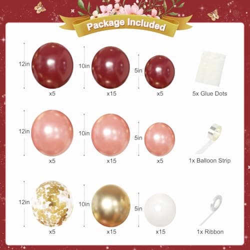 Burgundy Birthday Decorations for Women, Maroon Metallic Rose Gold White Gold Foil Confetti Balloons Happy birthday Banner Gold Butterfly Fringe Curtains Birthday Decorations for Women Girls - Thumbnail 2