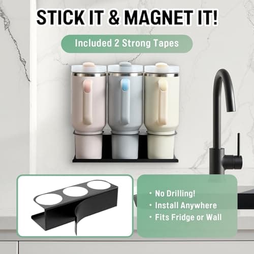 POLRAI 2 Pack Magnetic Stanley Cup Holder for Fridge, Water Bottle Organizer for Tumbler with Double Sided Tape Hold Stanley Cup Accessories for Kitchen Cabinet Wall - Thumbnail 4