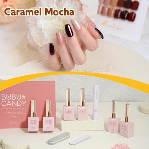 BUBU CANDY Gel Nail Polish Set 15ML 6Pcs(Texture Nude,Coffee,Brown,Chocolate,Redwine,Thick cocoa), Hema free, Soak Off UV LED Nail Gel Kit for Winter Nude DIY Manicure - Thumbnail 3