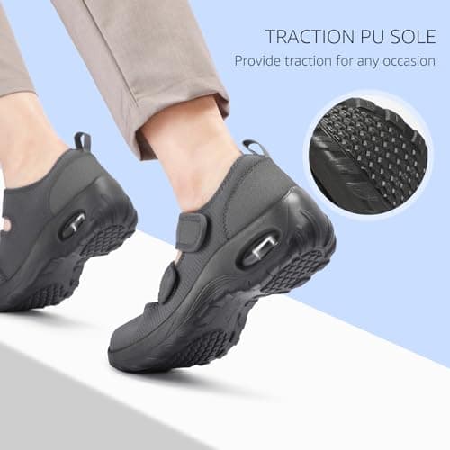 STQ Orthopedic Walking Shoes Adjustable Barefoot Mary Jane Diabetic Shoes Comfortable Breathable Nurse Shoes, Dark Grey, Size 9 - Thumbnail 5