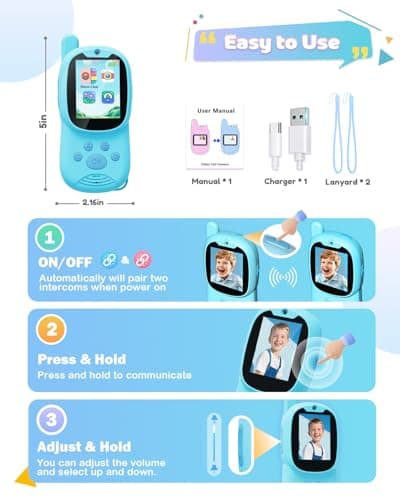 Eveedo Video walkie talkies for Kids,2 Pack Rechargeable Kids Walkie Talkies can Send Messages,Christmas Birthday Gifts for Kid Age 3-12,Portable Toddler Toy for 4 5 6 7 8 9 Year Old Girls Boys Blue - Thumbnail 6