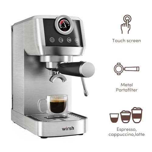 wirsh Espresso Machine, 20 Bar Semi-Automatic Espresso Maker with Pressure Gauge, Steam Wand, Stainless Steel Expresso Coffee Machine for Espresso/Latte/Cappuccino, Touch Screen,Home Barista Plus - Thumbnail 2