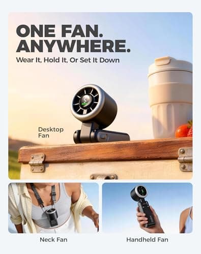 Diveblues Portable Handheld Turbo Fan, 5 Gear Wind, Battery Operated, Up to 12 Working Hours, 3 IN 1 Hand Fan with Air Turbo Tech Cooling Fan for Outdoor Activities, Travel, Working, Obsidian black - Thumbnail 3