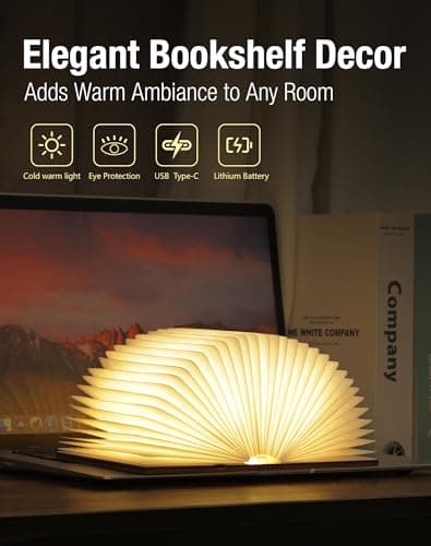 ZBOLE Wooden Book Lamp - Portable Folding LED Book Light for Reading, Unique Gift for Book Lovers, Magnetic Mood Lighting for Home&Library Decor (Maple) - Thumbnail 3